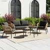 4-Seater Outdoor Rope Sofa Set with Glass Top Table