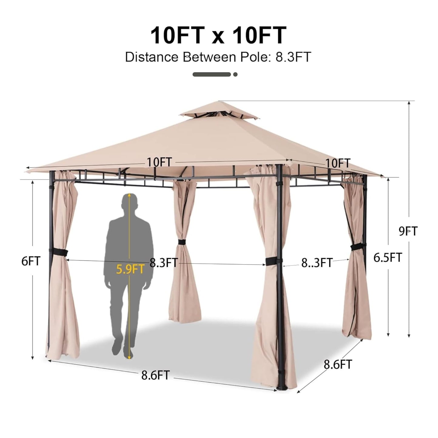 Gazebo tent with Double Vented Roof 4 Sidewalls Curtains