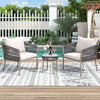 3 Piece Patio Rope Woven Outdoor Furniture Set with 2 Chairs & 1 Table