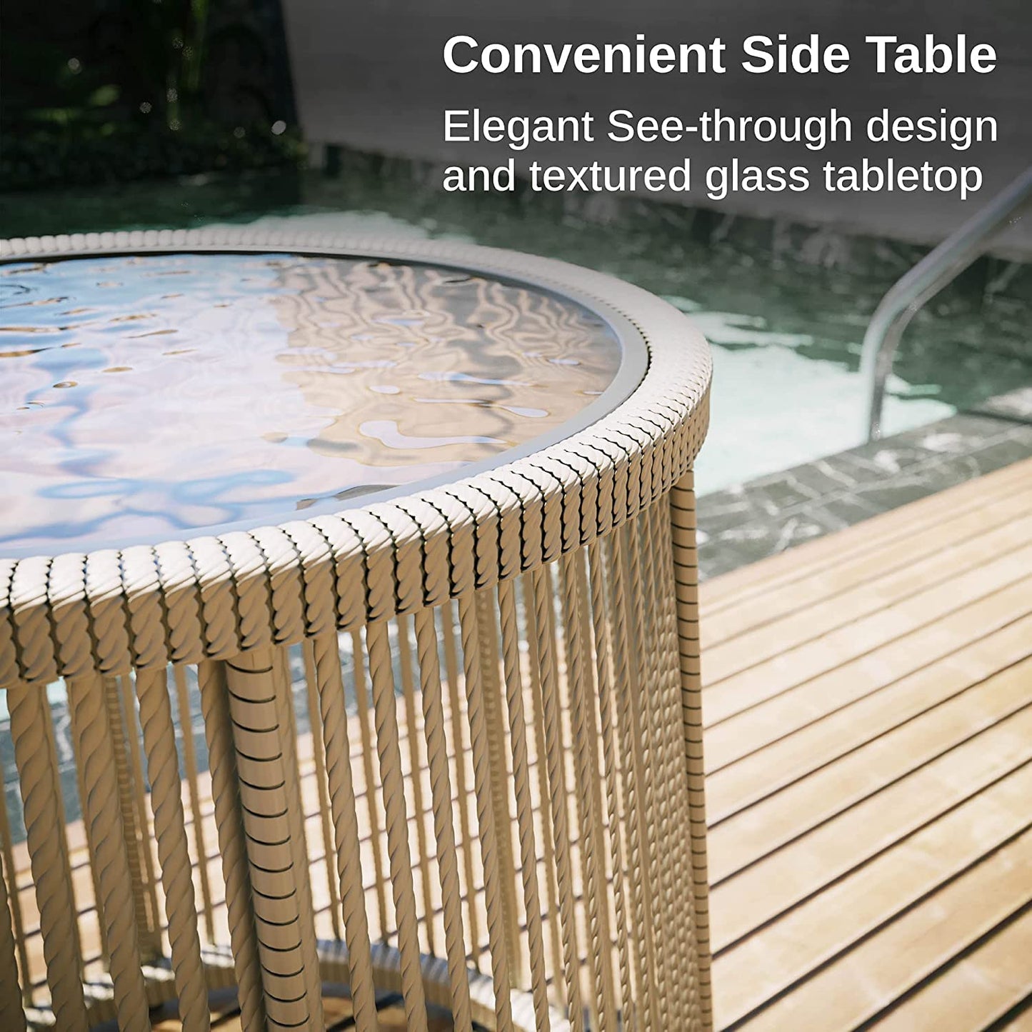 3-Piece Rope Outdoor Furniture Set with 2 Chairs & 1 Table Beige