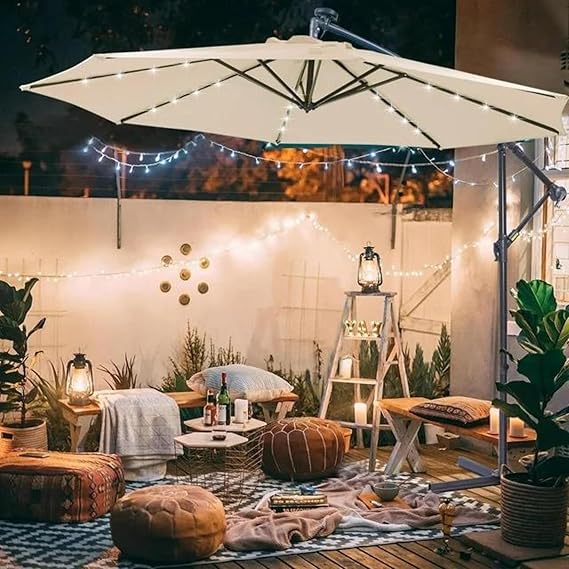 LED Garden Umbrella 40kg Granite Base Full View