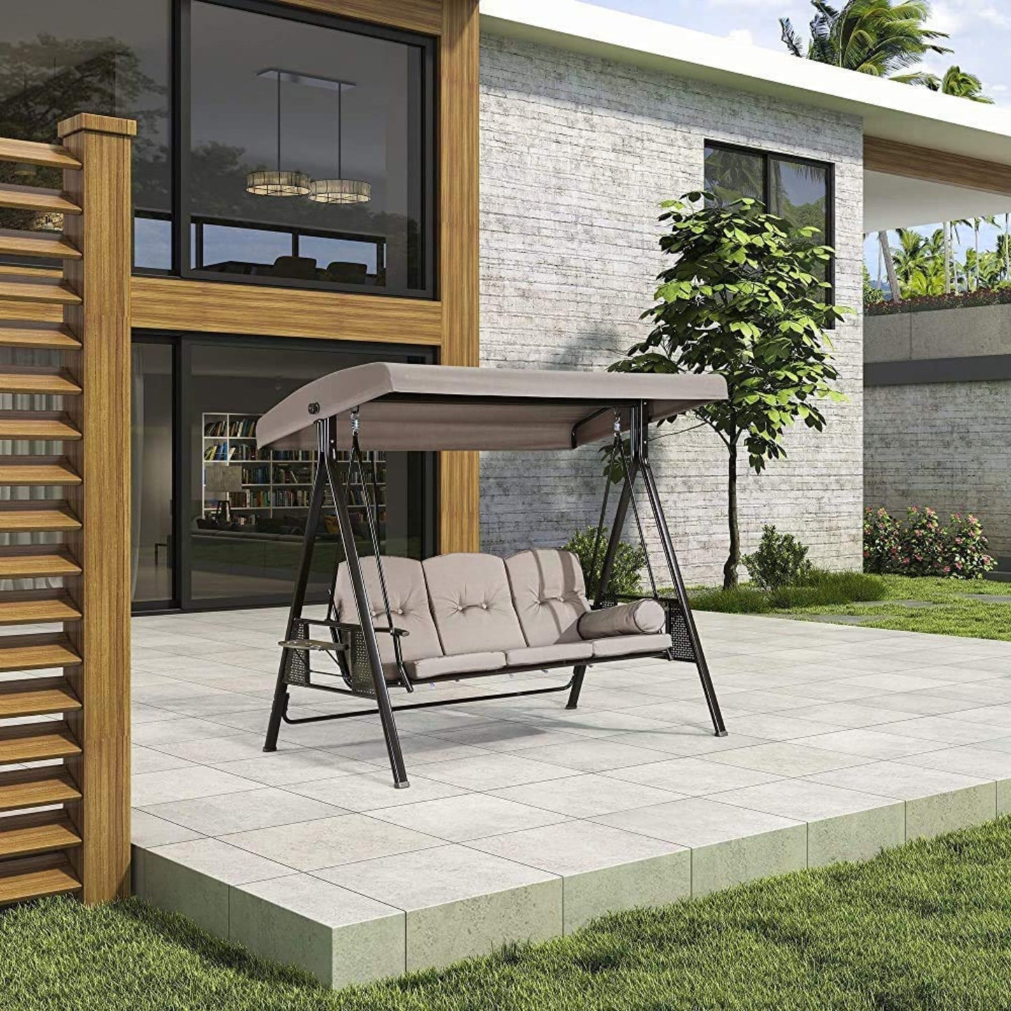 Luxury 3 Seater Garden Swing with Adjustable Canopy — 300kg Capacity