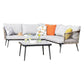 L-Shape 5 Seater Outdoor Rope Sofa Set with Glass Top Table