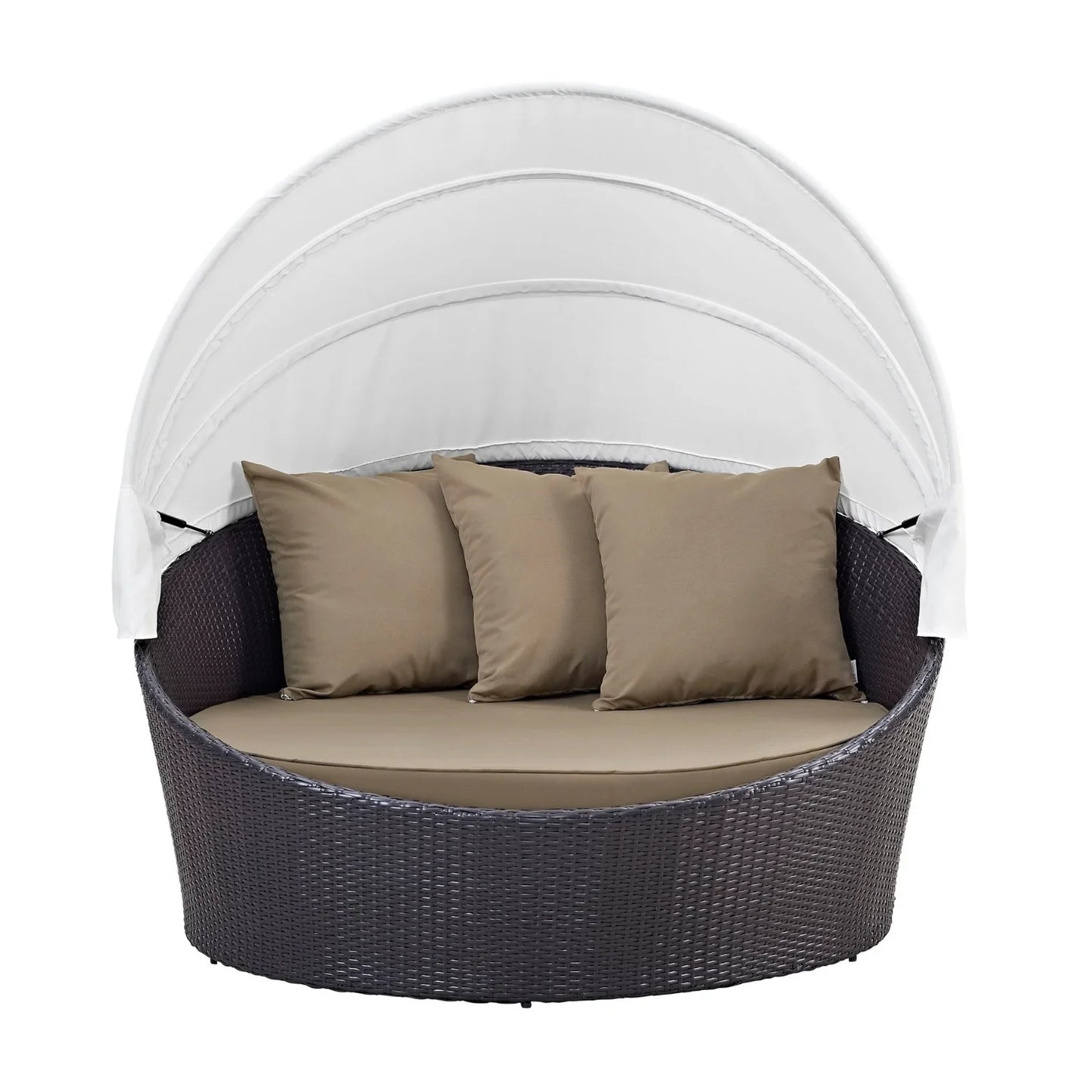 Outdoor Rattan Wicker Daybed with Retractable Canopy — Poolside Lounger