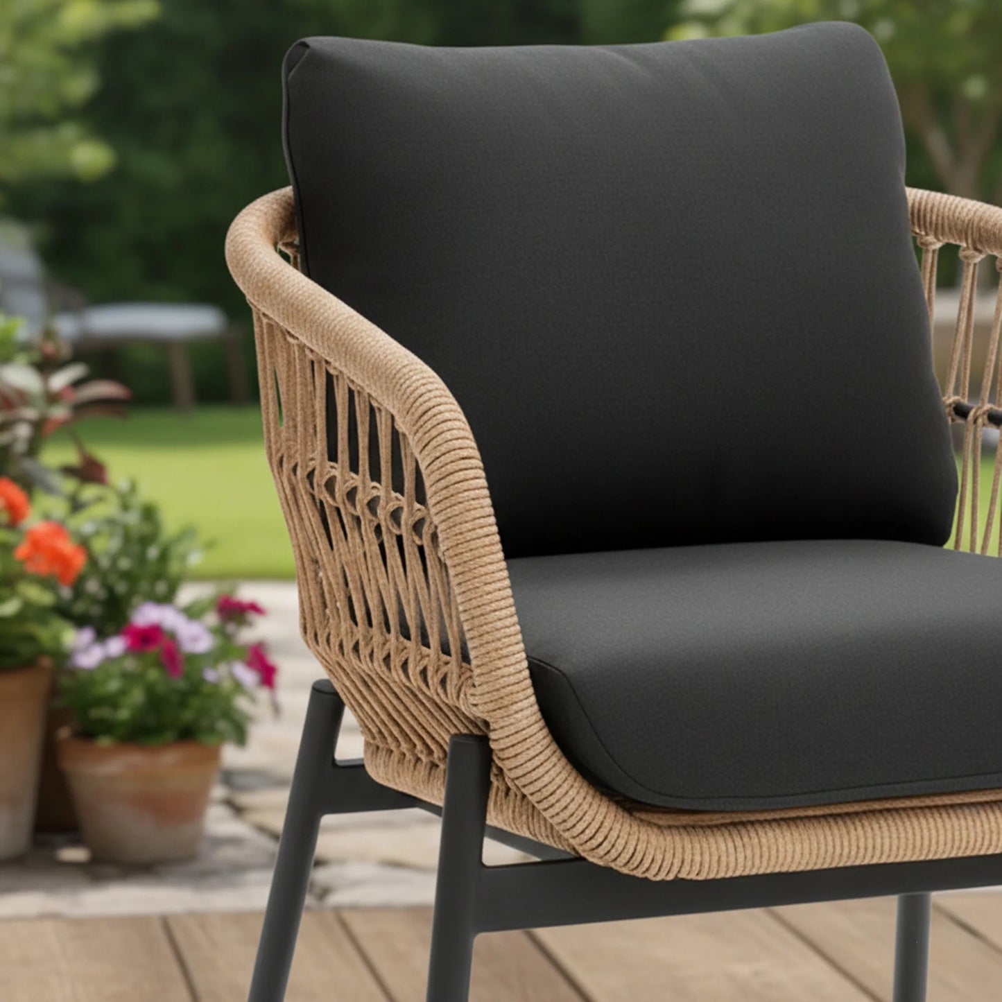 4-Seater Outdoor Rope Sofa Set with Glass Top Table