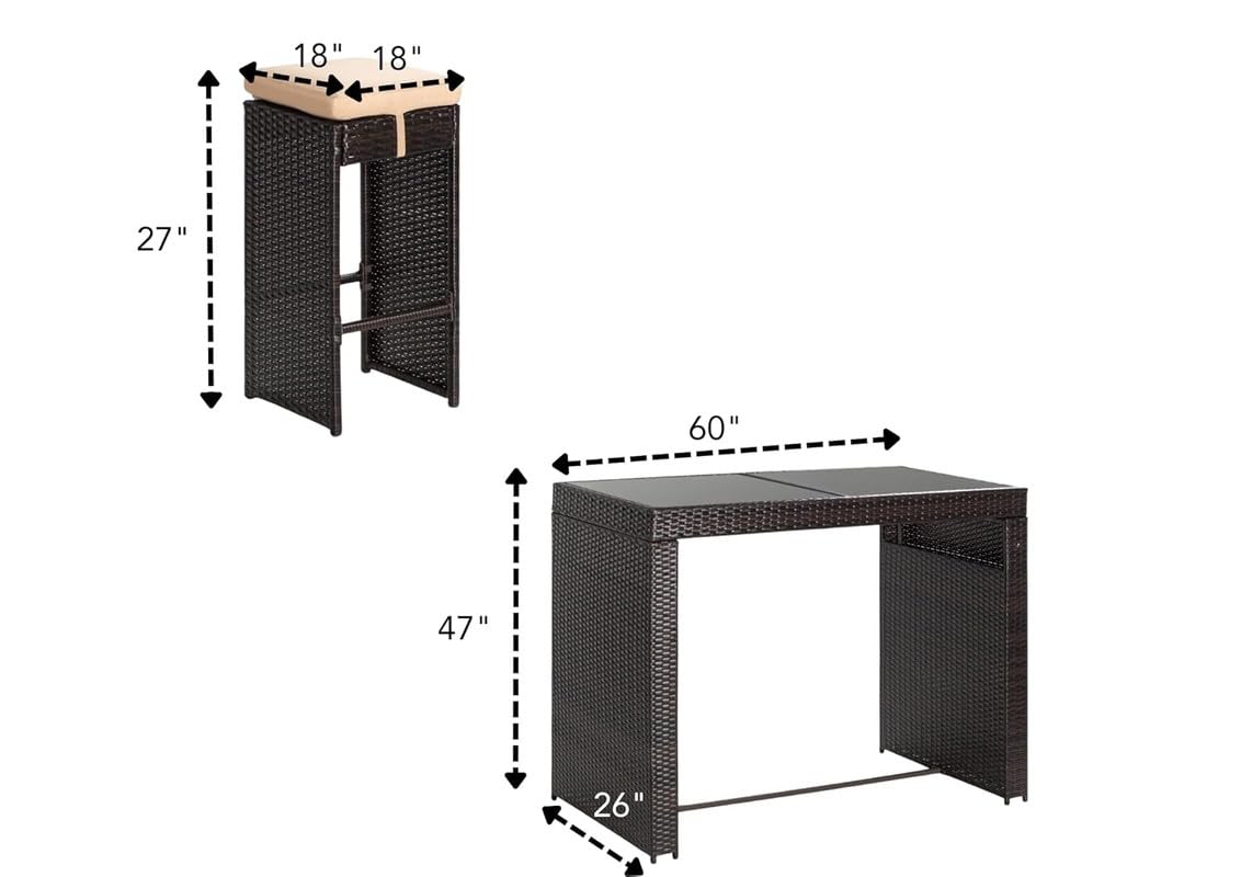 7-Piece Outdoor Rattan Bar Set with Glass Top Table & 6 Bar Stools