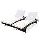 Outdoor Wicker Sun Lounger with Cushion & Side Table — Poolside Chaise Lounge Set of 2