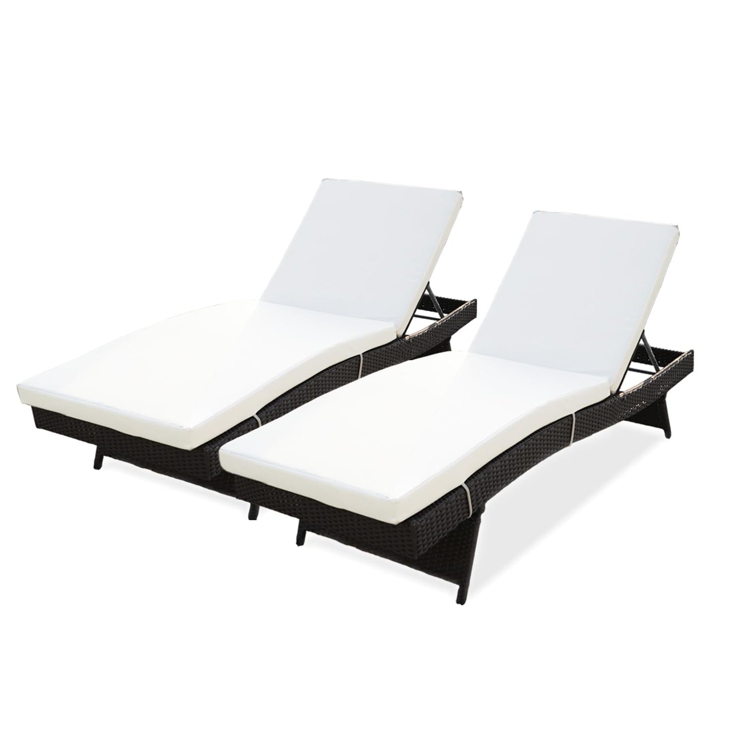 Outdoor Wicker Sun Lounger with Cushion & Side Table — Poolside Chaise Lounge Set of 2