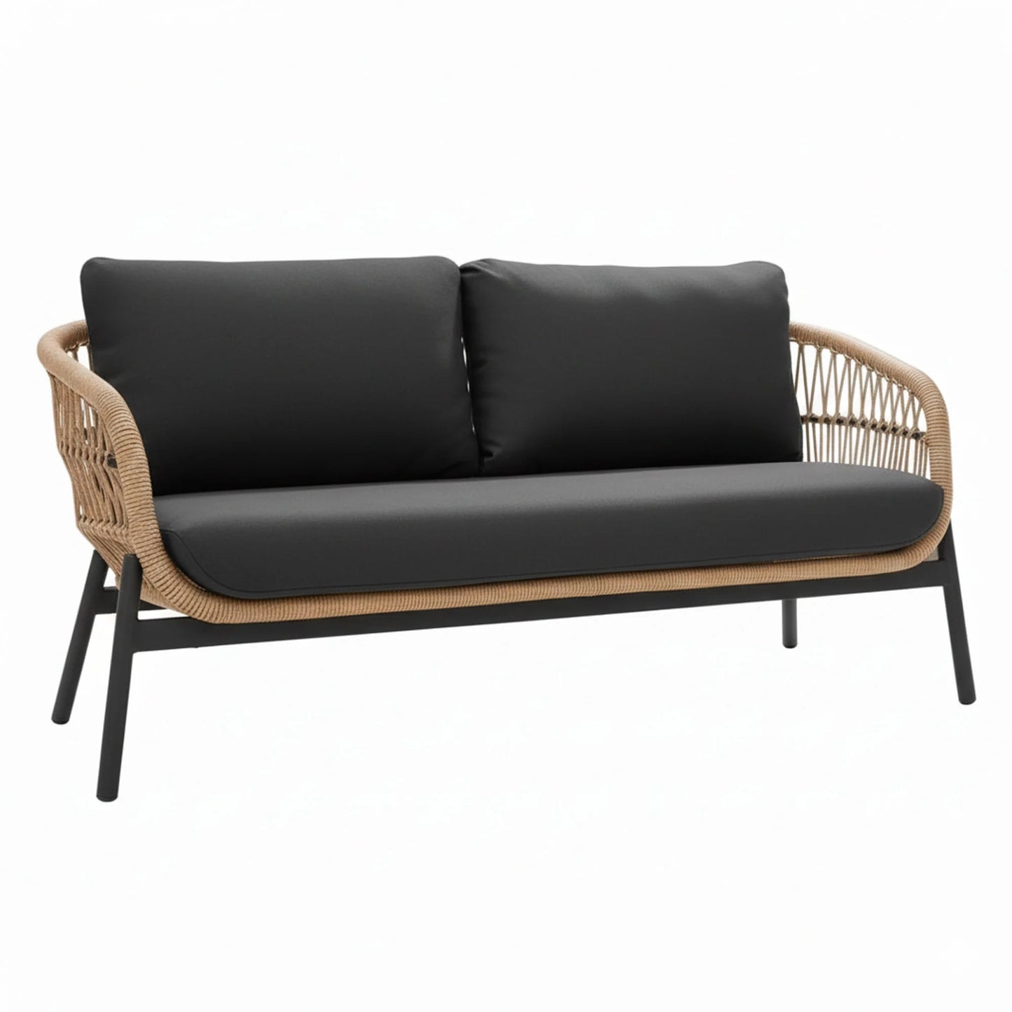 4-Seater Outdoor Rope Sofa Set with Glass Top Table