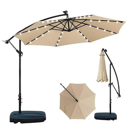 LED Side Pole Garden Umbrella with 40kg Granite Base Khaki