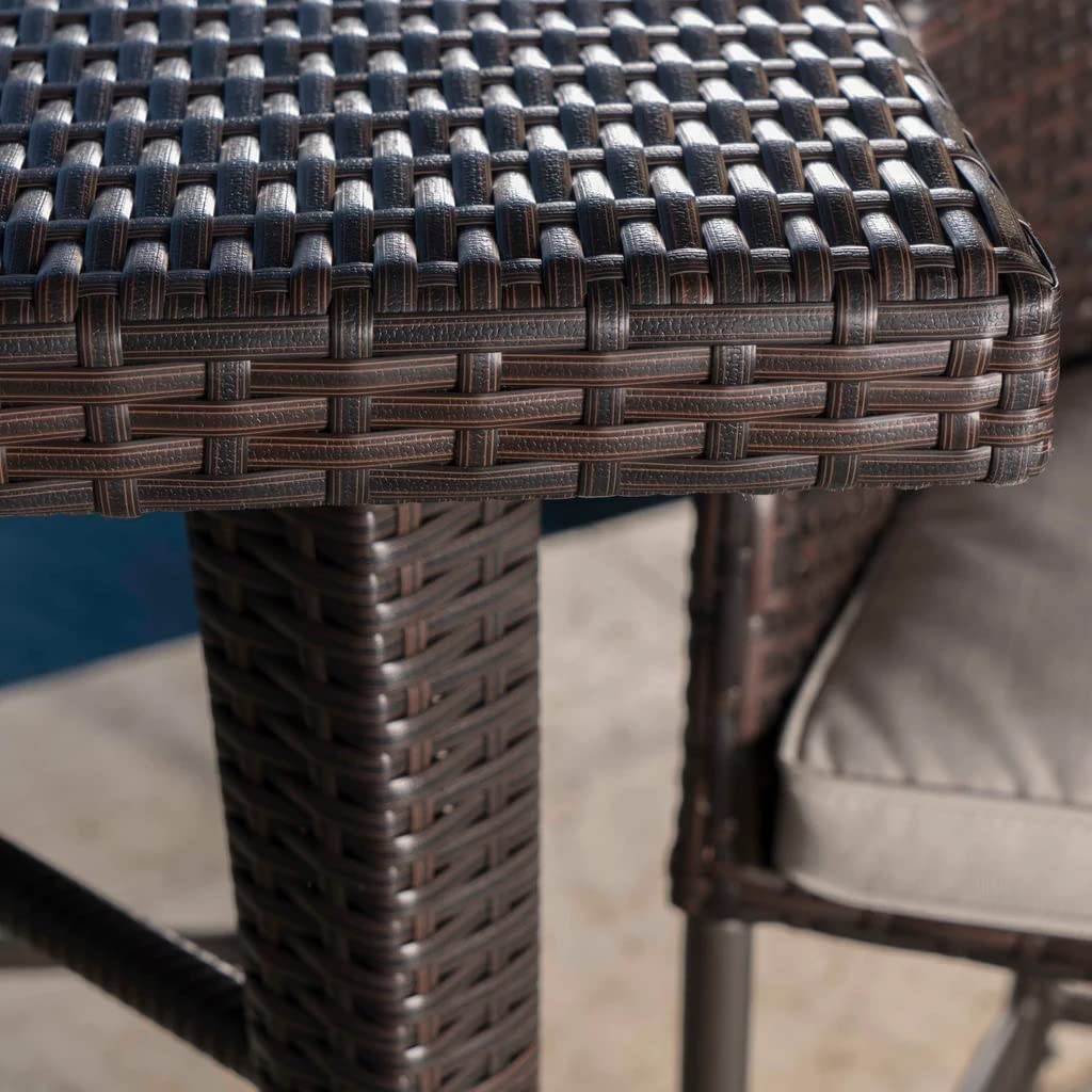 5-Piece Outdoor Wicker Bar Set with Glass Top Table & 4 Bar Stools