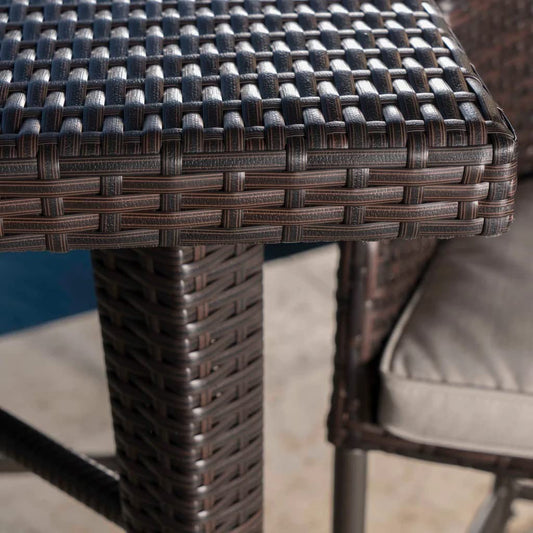 5-Piece Outdoor Wicker Bar Set with Glass Top Table & 4 Bar Stools