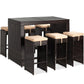 7-Piece Outdoor Rattan Bar Set with Glass Top Table & 6 Bar Stools