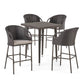 5-Piece Outdoor Wicker Bar Set with Glass Top Table & 4 Bar Stools