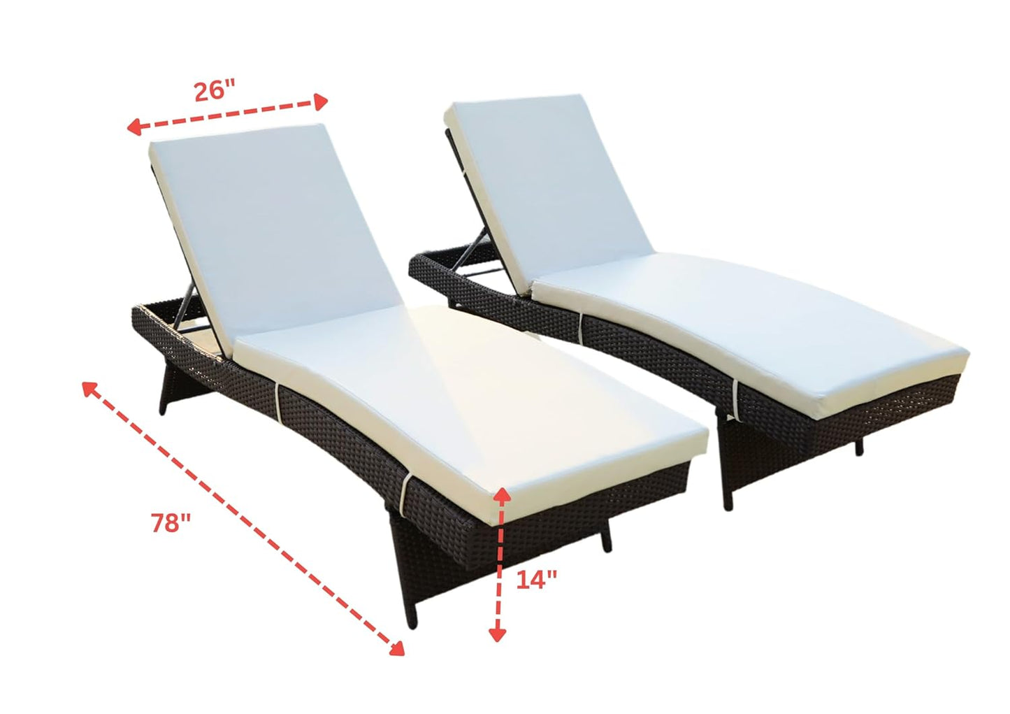 Outdoor Wicker Sun Lounger with Cushion & Side Table — Poolside Chaise Lounge Set of 2