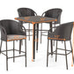 5-Piece Outdoor Wicker Bar Set with Glass Top Table & 4 Bar Stools