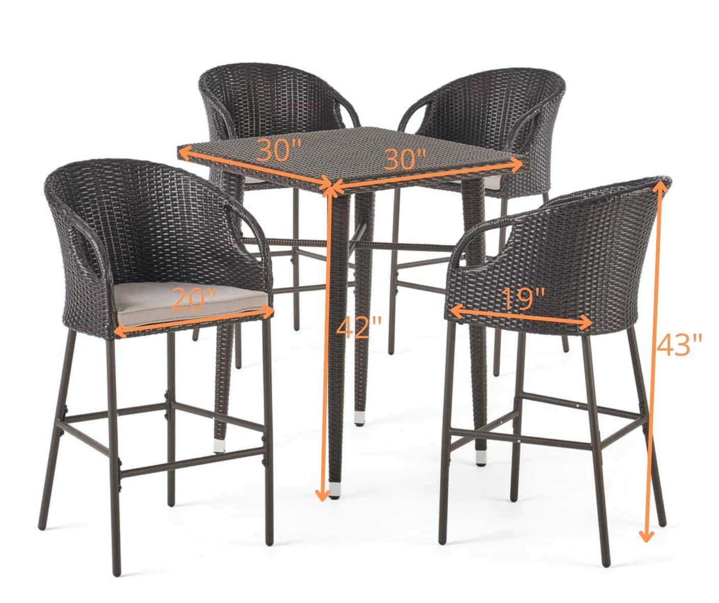5-Piece Outdoor Wicker Bar Set with Glass Top Table & 4 Bar Stools