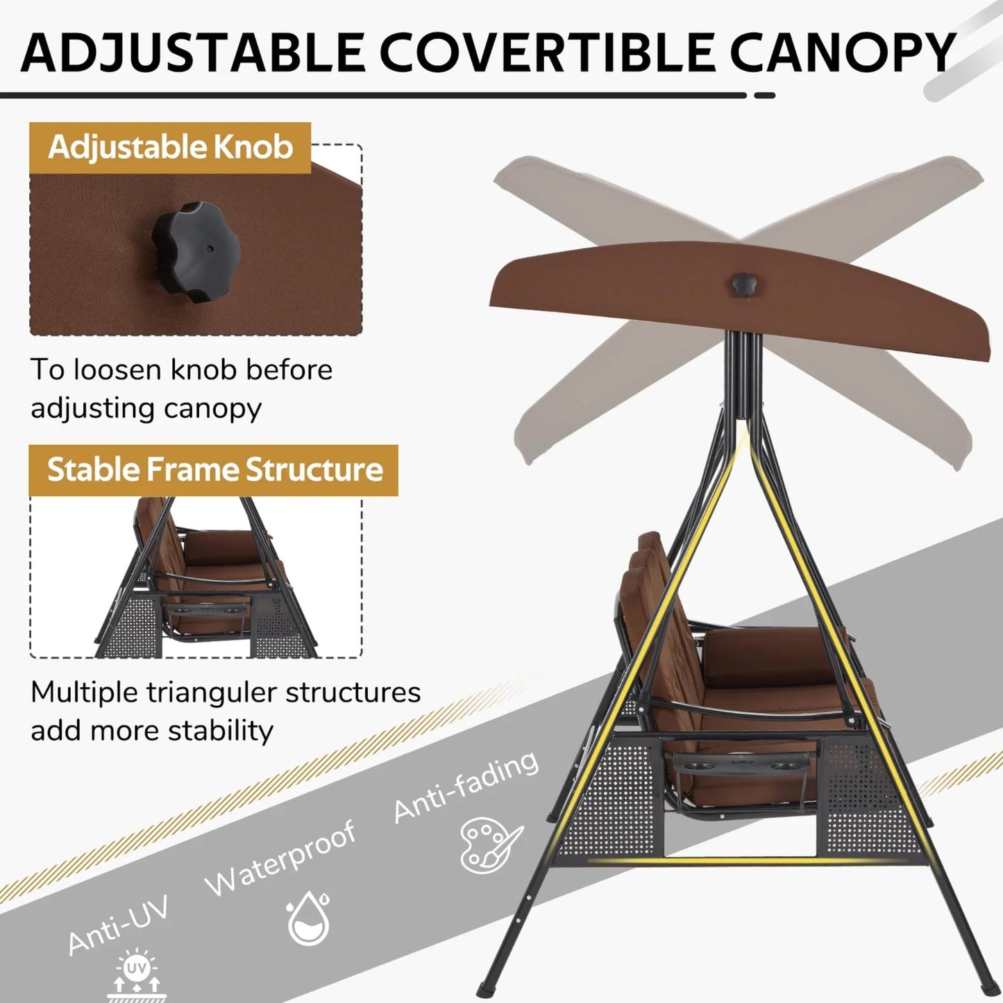 Luxury 3 Seater Garden Swing with Adjustable Canopy — 300kg Capacity
