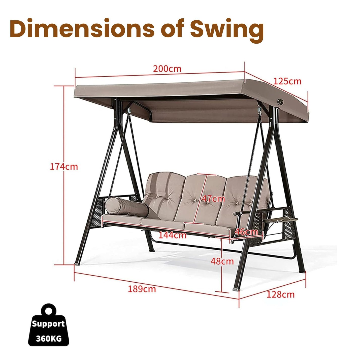 Luxury 3 Seater Garden Swing with Adjustable Canopy — 300kg Capacity