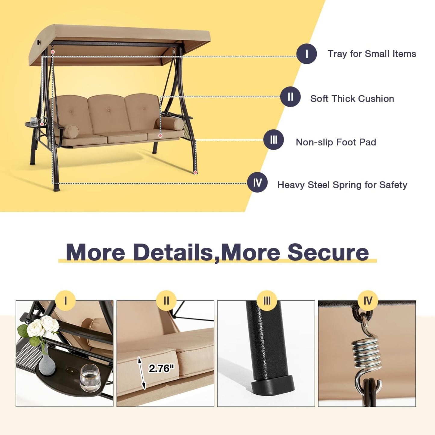 Luxury 3 Seater Garden Swing with Adjustable Canopy — 300kg Capacity