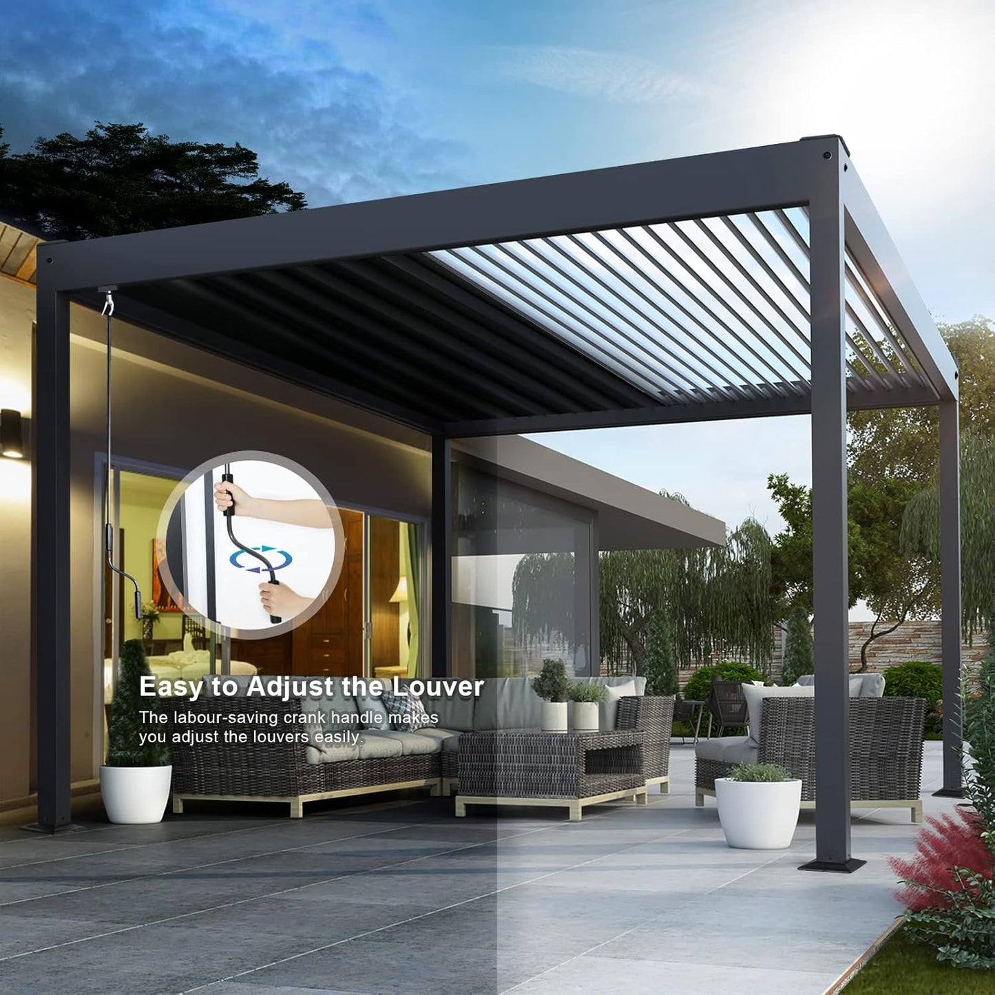 Louvered Pergola Awning Side View Outdoor