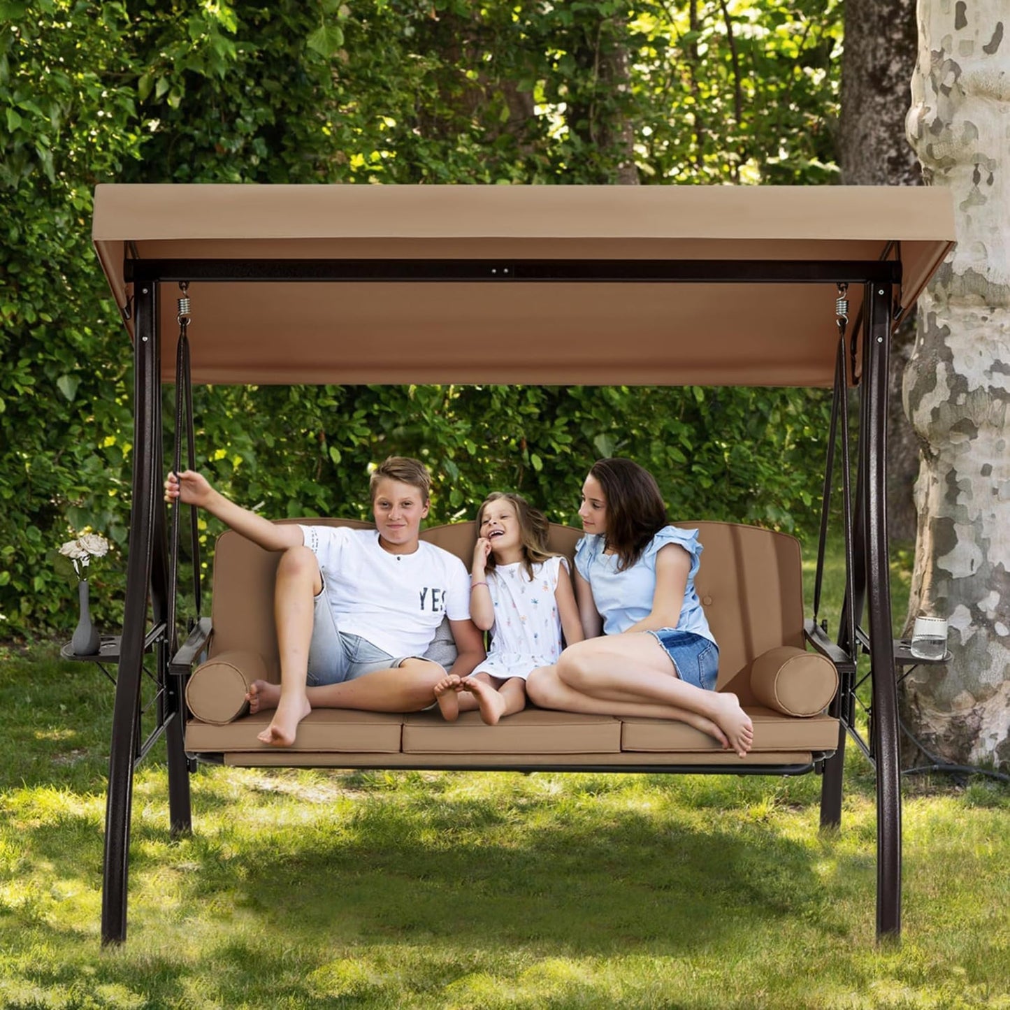 Luxury 3 Seater Garden Swing with Adjustable Canopy — 300kg Capacity