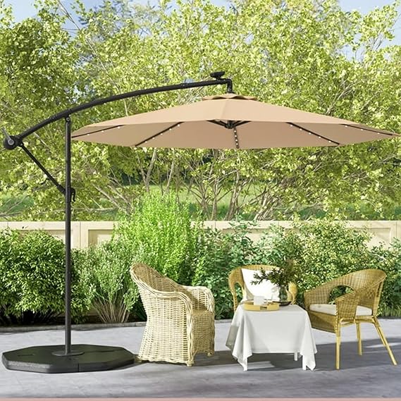 LED Side Pole Garden Umbrella Solar Powered LED Lights Night View