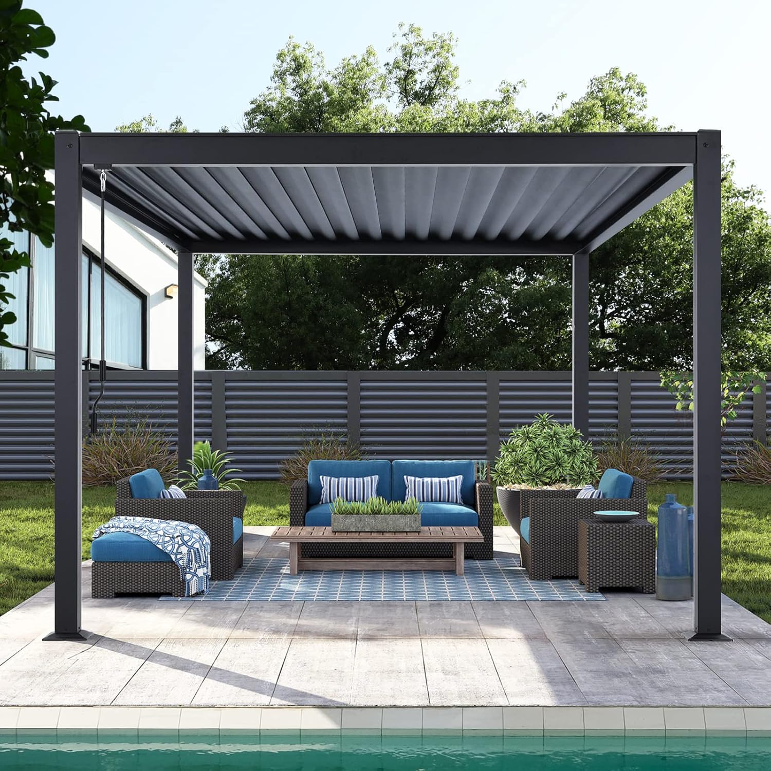 10x13ft Louvered Pergola Awning Adjustable Aluminium Roof Full View