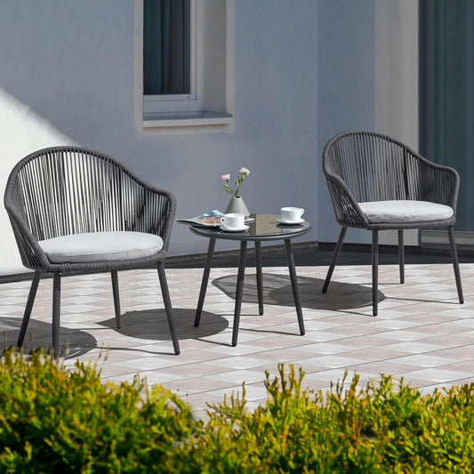3-Piece Rope Outdoor Furniture Set with 2 Chairs & 1 Table