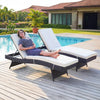 Outdoor Wicker Sun Lounger with Cushion & Side Table — Poolside Chaise Lounge Set of 2