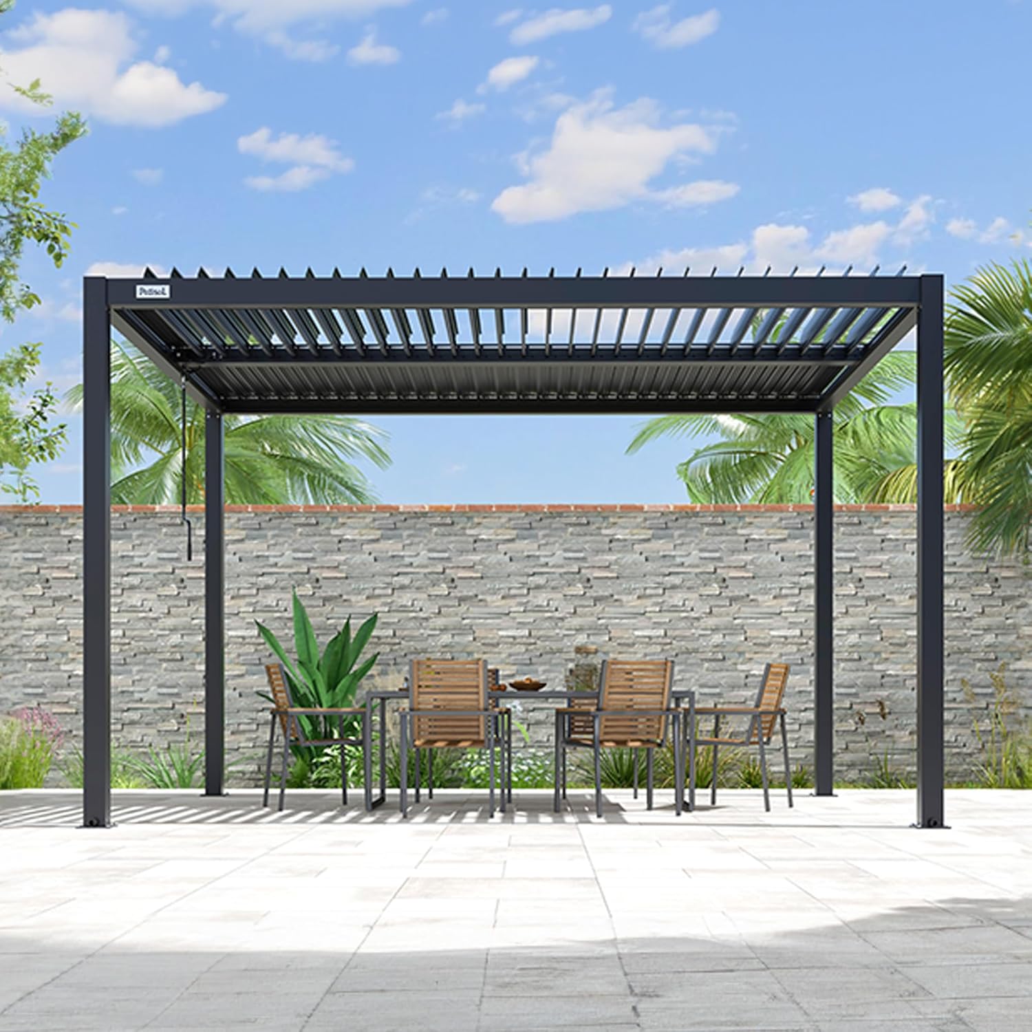 10x13ft Louvered Pergola Awning Hotel Resort Setting