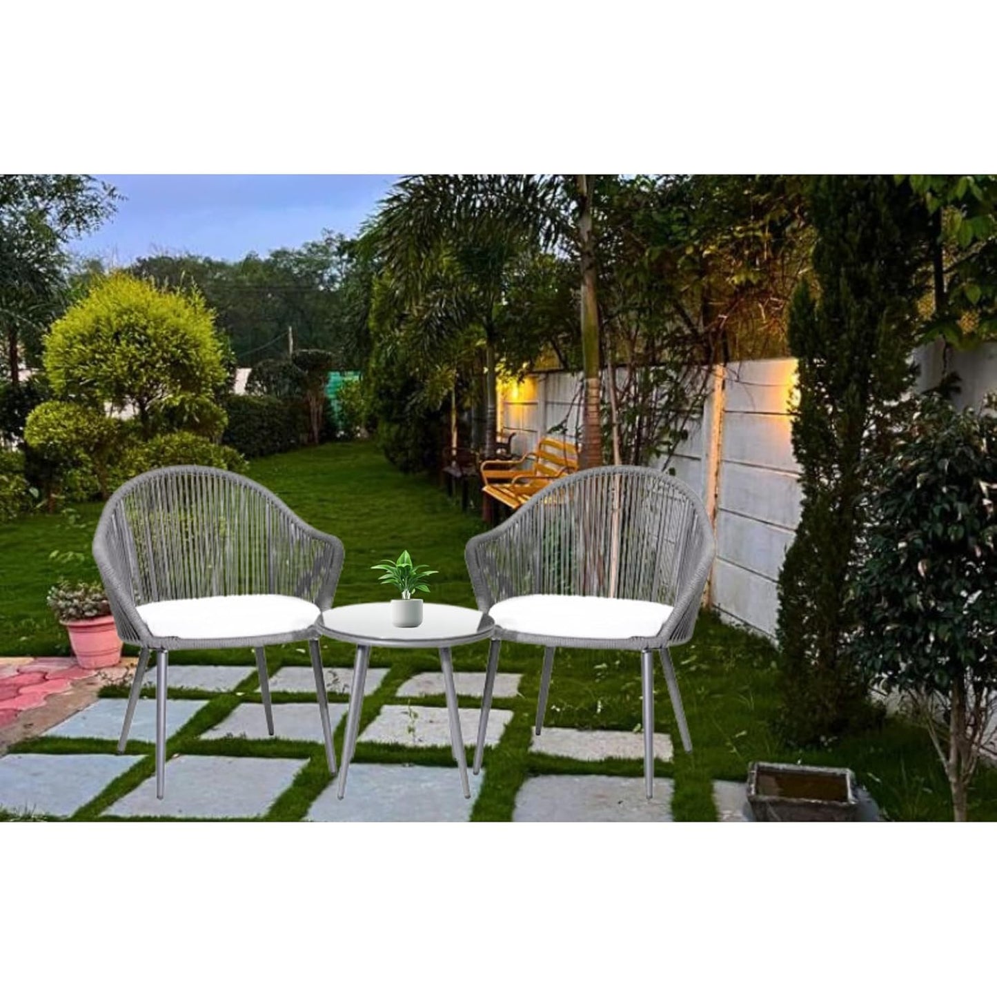 3-Piece Rope Outdoor Furniture Set with 2 Chairs & 1 Table