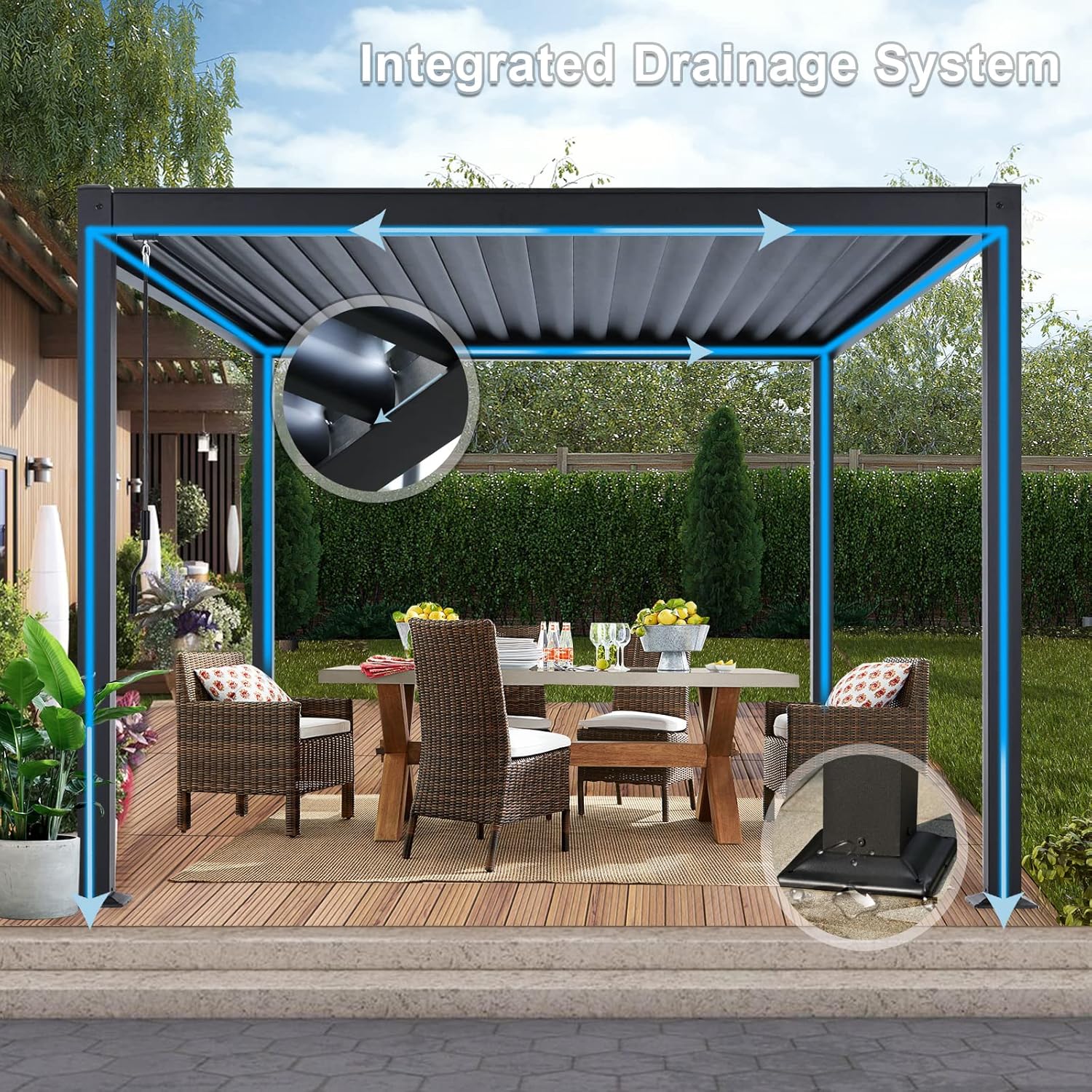 Pergola Awning Built-in Drainage System Detail