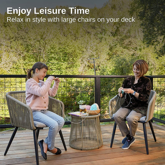 3-Piece Rope Outdoor Furniture Set with 2 Chairs & 1 Table Beige