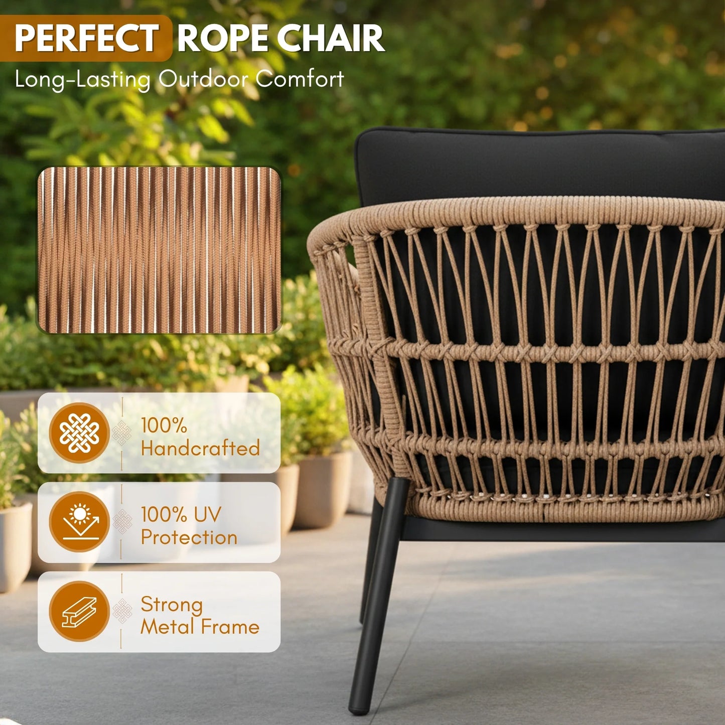 4-Seater Outdoor Rope Sofa Set with Glass Top Table